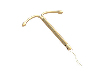 Golden T-shape female birth control isolated on white background. 3d render
