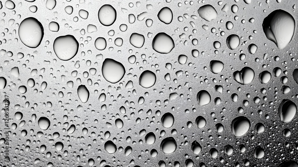 Fototapete detailed close up view of numerous small water droplets or condensation beads on a transparent glass