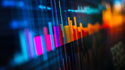 Colorful digital data visualization displaying analytics trends and statistics in a modern environment