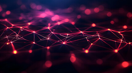 Abstract Red Network with Glowing Nodes and Connected Lines on Dark Background