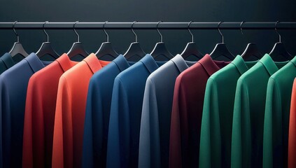 Colorful Polo Shirts Neatly Arranged on Hangers