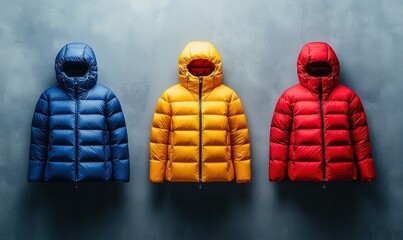 Three Colorful Puffer Jackets with Hoods