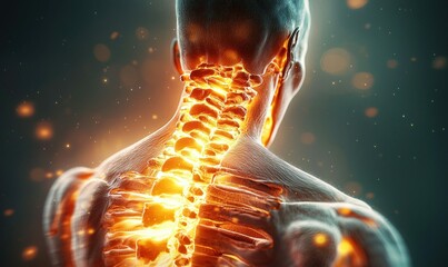 Glowing Human Spine with Neural Connections in Futuristic Concept