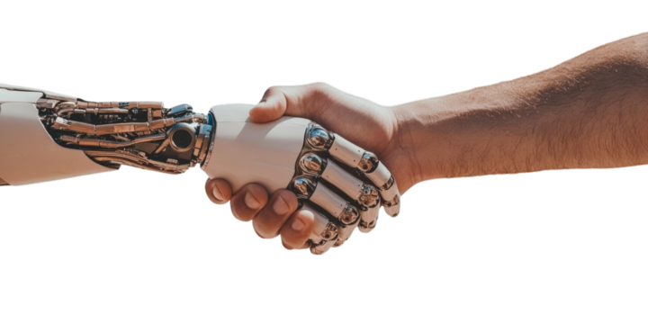 Human and ai unity handshake – technological collaboration and connection
