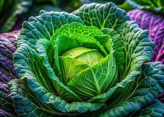 Fototapeta premium Fresh Organic Cabbage Head Close-Up in Garden - Vibrant Green Vegetable