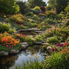 japanese garden with flowers