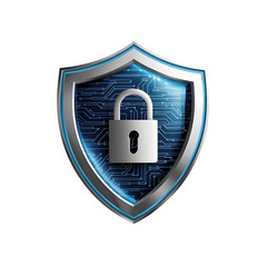 Design a modern security logo featuring a shield with a futuristic digital circuit theme 