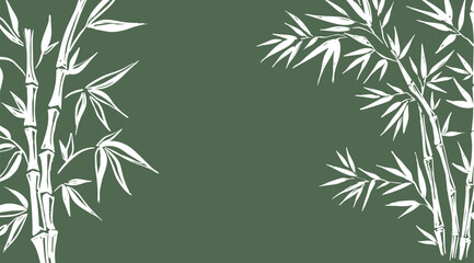 Frame with Bamboo tree on green, Hand drawn style. 
