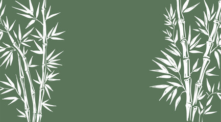 Frame with Bamboo tree on green, Hand drawn style. 
