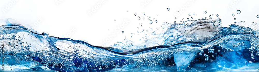 Poster Dynamic and energetic splashing water scene with swirling bubbles crashing waves and refreshing blue tones  Conveying the power and movement of liquid in nature such as an ocean lake or river
