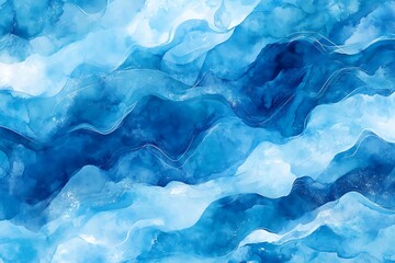 Fototapeta premium Seamless blue marble pattern. Abstract watercolor background.