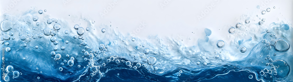 Poster dynamic and refreshing blue water splash with bubbles droplets and swirling motion this transparent 