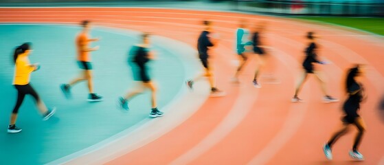 Obraz premium Dynamic Motion of Runners in Athletic Competition on Outdoor Track for Fitness and Healthy Lifestyle Concept