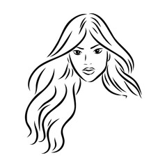 model girl's head, vector sketch. Fashion illustration. Woman's Hair Style