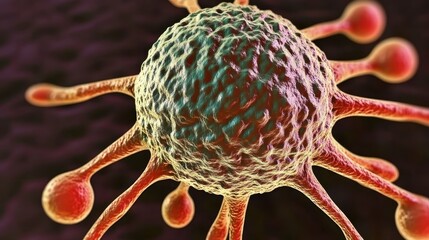 A close-up D model of CAR T-cells engaging with tumor cells for targeted therapy.
