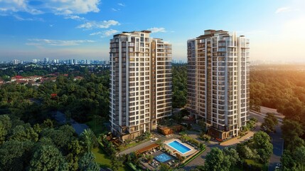 Naklejka premium A newly constructed luxury high-rise in an exclusive part of the city, offering world-class amenities, breathtaking views, and state-of-the-art facilities.