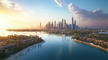 Obraz premium A newly constructed luxury high-rise in an exclusive part of the city, offering world-class amenities, breathtaking views, and state-of-the-art facilities.