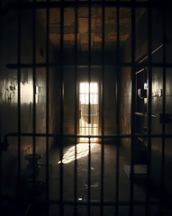 Shadows of through iron bars into the Confinement wall