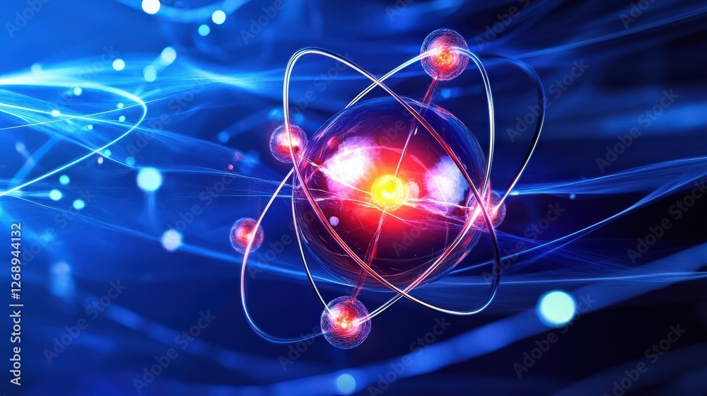 Poster a physicist explaining quantum mechanics, exploring how particles behave at the subatomic level and 