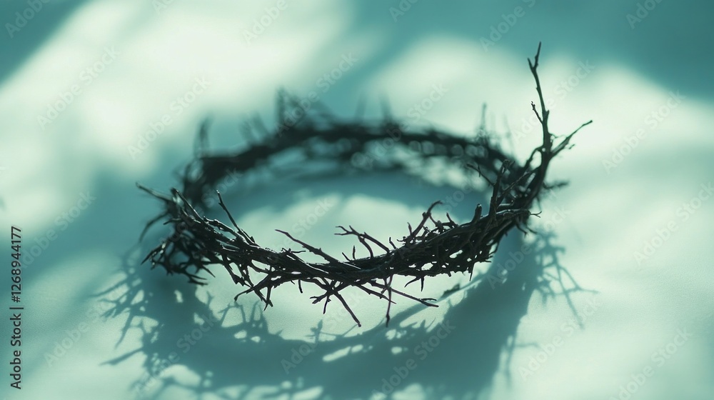 Poster a delicate crown of thorns rests gently on a tranquil surface, casting intricate shadows that dance 