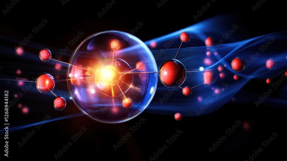Poster a physicist explaining quantum mechanics, exploring how particles behave at the subatomic level and 