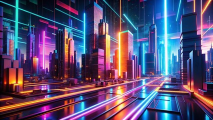 Fototapeta premium Futuristic Neon Lines: 4K Animation, Cyberpunk Cityscape, Abstract Architecture, Glowing Streaks, Sci-Fi Background