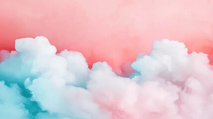 Fototapeta premium A dreamy sky with soft, fluffy clouds in hues of pink and blue, creating a serene and tranquil atmosphere.