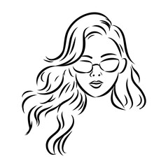 model girl's head, vector sketch. Fashion illustration. Woman's Hair Style