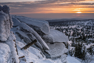 Karkonosze - Zima, Zachód słońca © Adrian Jaśpiński