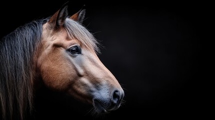 Obraz premium Horse profile portrait, dark background, animal study, elegant, close-up