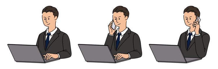 ノートパソコンで仕事をする30～40代男性ビジネスマン2 businessman