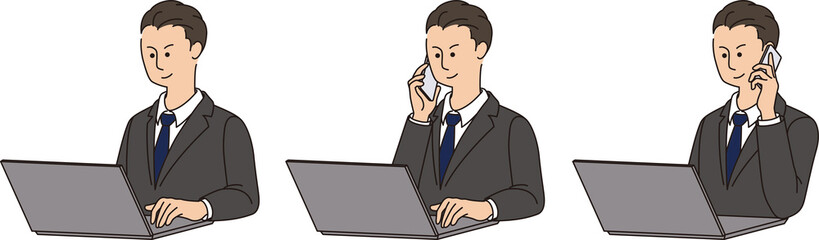 ノートパソコンで仕事をする30～40代男性ビジネスマン2 businessman