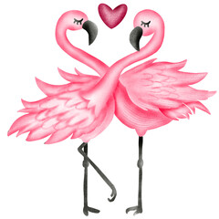 Vanlentines theme , Two pink flamingos in love with a heart background.