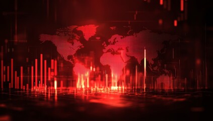 Global crisis; red market decline; world map; data visualization; financial news background