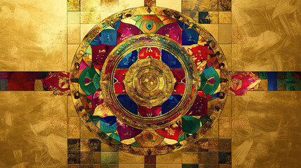 Colorful Mandala with Gold Foil Texture