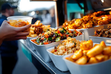 Delicious food truck feast urban street culinary experience vibrant environment close-up view food and flavor exploration