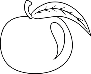 Illustration of an apple depicted in a black and white outline style, featuring detailed leaves.