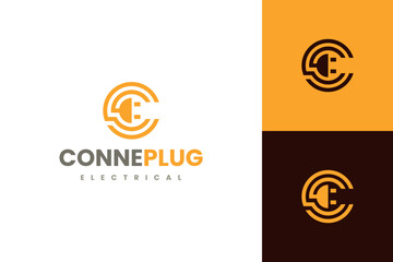 cable plug c letter logo vector