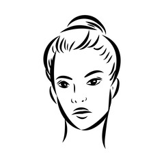 model girl's head, vector sketch. Fashion illustration. Woman's Hair Style