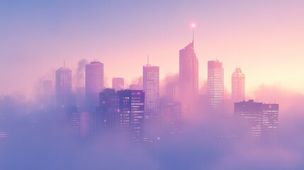 Fototapeta premium A city skyline covered in thick smog, illustrating air pollution and global warming.