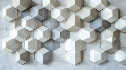 Obraz premium An artistic arrangement of hexagonal concrete panels on a wall, showcasing modern architectural design and a minimalist aesthetic