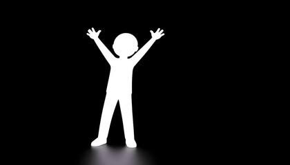 Jubilant Stick Figure Glows with Radiance Against a Black Canvas