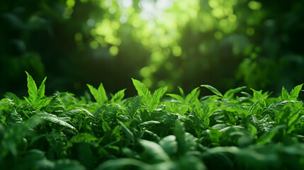 Lush Green Foliage with Sunlight Filtering Through the Dense Forest Canopy