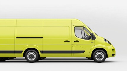 A bright yellow delivery van parked, showcasing its spacious body and clean lines against a simple background.