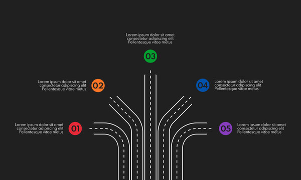 5 different direction road lines, five options infographic template