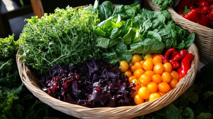Colorful assortment of fresh vegetables in a wicker basket