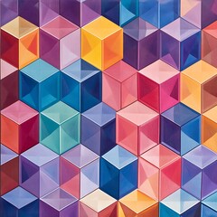 This colorful geometric pattern features a collection of vibrant cubes arranged in a captivating layout, showcasing a blend of colors that evoke a sense of creativity and modern de
