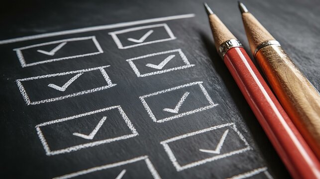 A checklist drawn on a blackboard with empty checkboxes, providing space for customization and creativity