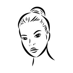 model girl's head, vector sketch. Fashion illustration. Woman's Hair Style