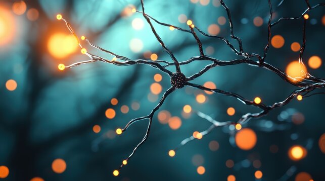 An intricate network of glowing nodes and connections representing a neural network learning and evolving based on vast amounts of data.